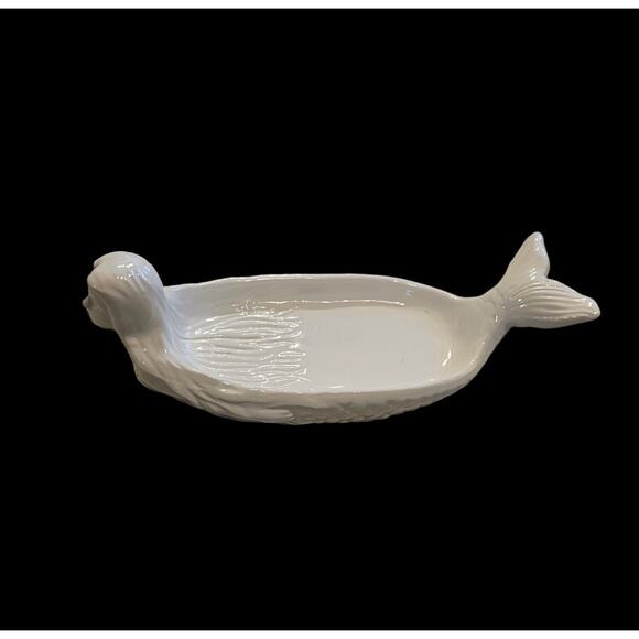 Mermaid Serving Dish Catchall Vanity Tray Bowl Sushi Roll Plate White Ceramic - Picture 4 of 9